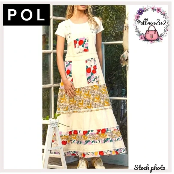 POL Floral Print Frayed Denim Jeans Overalls Dress - Picture 3 of 13